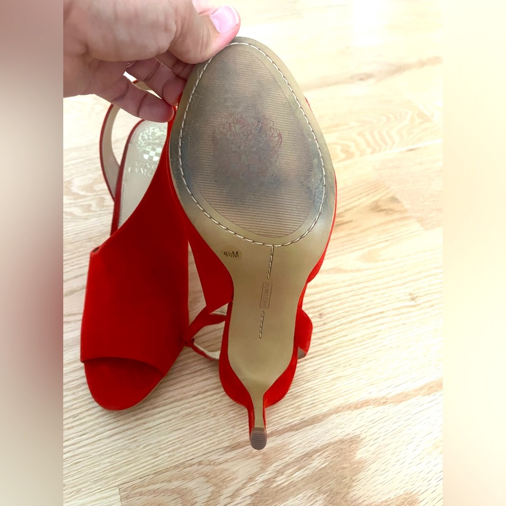 Vince Camuto Red Suede Peep-Toe Slingback Heels - Picture 6 of 6